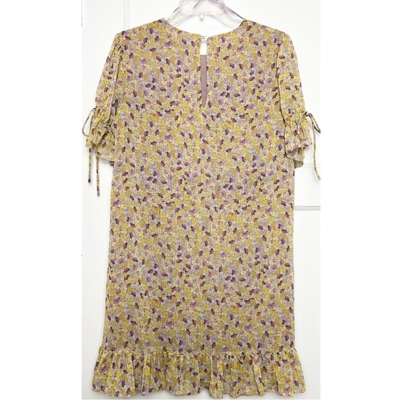 EAST ORDER Floral Chiffon Puff Short Sleeve Crew Neck Ruffle Shift Mini Dress M‎ - Picture 6 of 8
